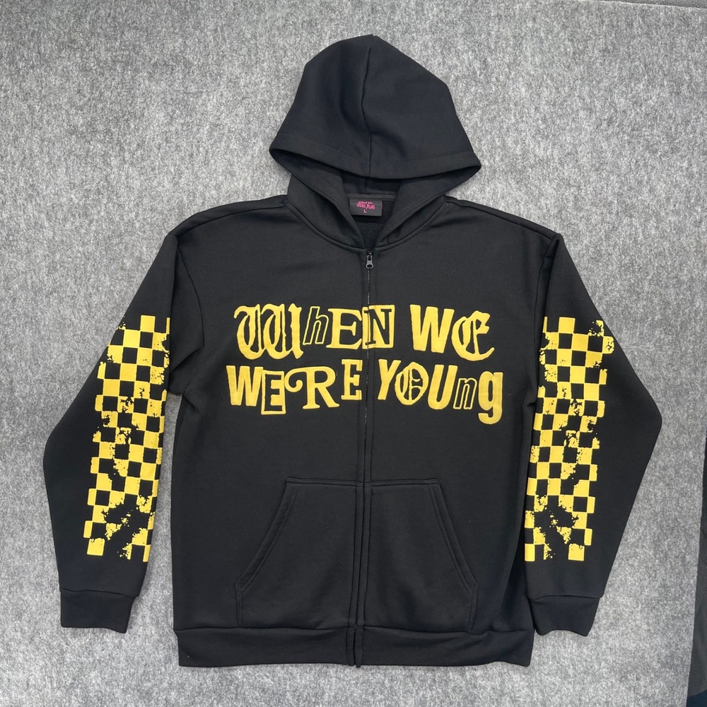 When We Were Young Festival Hoodie Adult Large Black Yellow Zip Up Puff Print